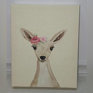 Canvas Wall Art Featuring A Fawn Wearing A Pink Flower Crown